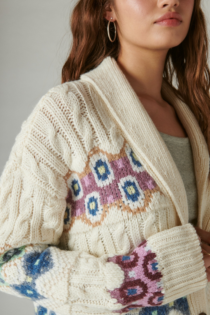 intarsia shawl collar cardigan